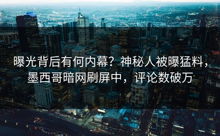 曝光背后有何内幕？神秘人被曝猛料，墨西哥暗网刷屏中，评论数破万