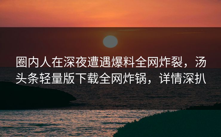 圈内人在深夜遭遇爆料全网炸裂，汤头条轻量版下载全网炸锅，详情深扒