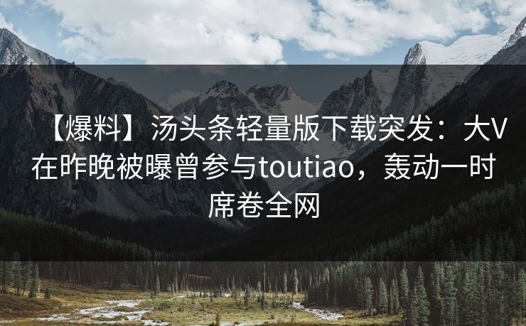 【爆料】汤头条轻量版下载突发：大V在昨晚被曝曾参与toutiao，轰动一时席卷全网