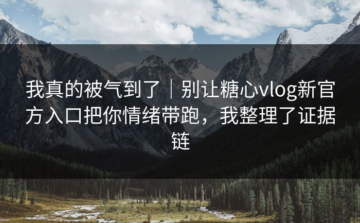我真的被气到了｜别让糖心vlog新官方入口把你情绪带跑，我整理了证据链