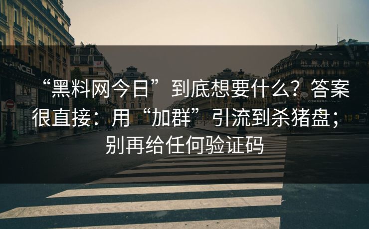 “黑料网今日”到底想要什么？答案很直接：用“加群”引流到杀猪盘；别再给任何验证码
